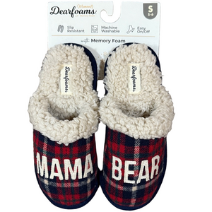 Dearfoams Red and Blue Plaid Mama Bear Slippers NIP Fits S 5-6 SKU1391 SKU1392